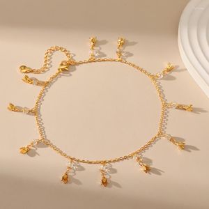 Anklets Copper Plated 18K Gold European en American Crystal Stone Accessories Rose Pendant Anklet Women Birthday Gifts for Girls