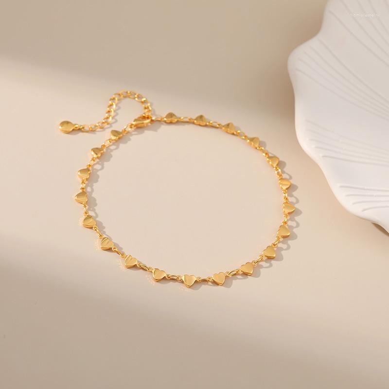 Ankiety miedziane 18-karatowe złotą koreańską wersję akcesoriów łańcuchowych w kształcie serca prosta moda metalowa tekstura kostki