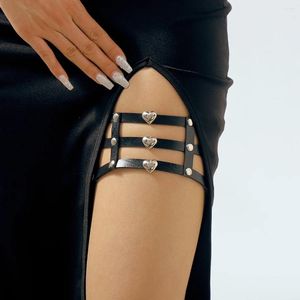 Bracelets de cheville Cosplay gothique pour femmes, Rock, Sexy, élastique en cuir, ceinture de cuisse, accessoire de jambe, Punk Goth Harajuku, jarretière multicouche noire en forme de cœur