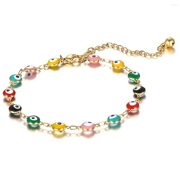 Bracelets de cheville transfrontaliers yeux du diable, en acier inoxydable, couleur or 18 carats, goutte d'oeil, tache en caoutchouc, sud-américain