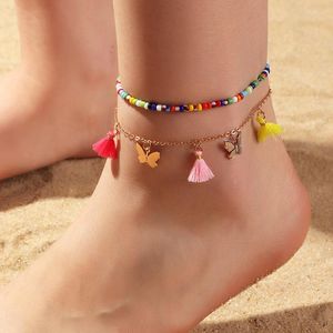 Bracelets de cheville ornement transfrontalier Style de plage accessoires de perles de couleur mélangée personnalité gracieuse gland papillon cheville