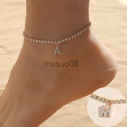 Anklets Crystal Zirkon Initiële letter enkel Brelet Alfabet Anklets For Women Foot Chain Beh Leg Brelets Boho sieraden J230815