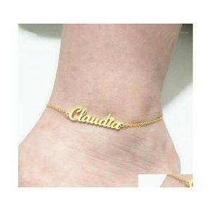 Ankjes aangepaste naam Anklet gepersonaliseerde sieraden Aangepaste roestvrij staal enkelbandje Rose Gold kleurnaam tabel Ankle Bracelet Drop DH5D0