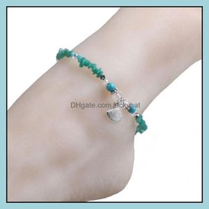 Bracelets de cheville personnalisables Irregar perlé décombres cristal vert Turquoise coquille cheville bijoux pour femmes livraison directe Otg49