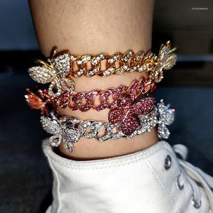 Ankjes CZ Zirkoon vlinder Bracelet Cubaanse linkketen voor vrouwen brede voet armbanden Boho Beach Jewelry