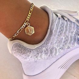 Enkelbandjes Dainty A Z letter Anklet Hexagon Shaped Initial Ankle Bracelet Stainless Steel Voeten Sieraden Leg Chain Women Men Gifts 230107