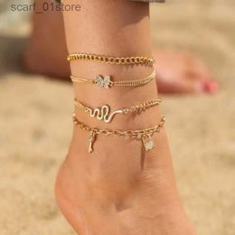 Delysia King – ensemble de bracelets de cheville en alliage, personnalité rétro, chaîne serpent, pendentif papillon, combinaison de 4 pièces, ornements de pied, L231219