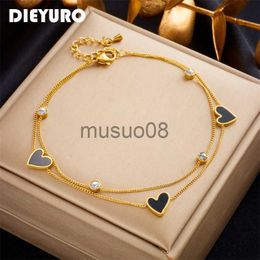 Anklets Dieyuro 316L Roestvrij staal Hart Love Anklets For Women Girl Nieuwe Trend Multi-Layer been Chain Non-Fading sieraden Gift Party J230815