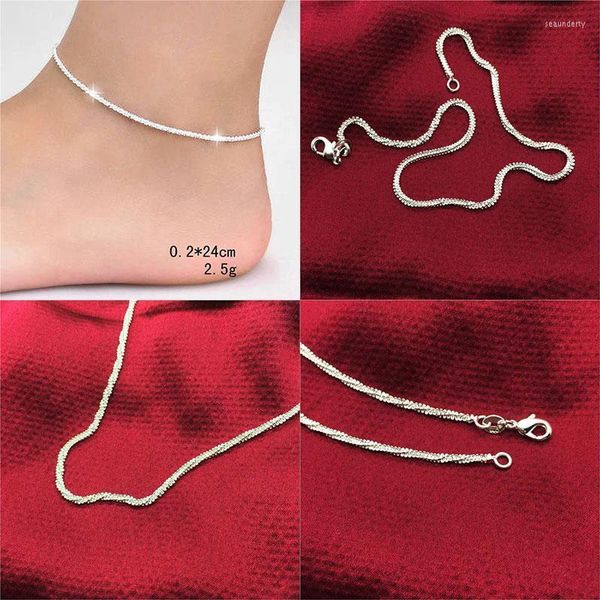 Bracelets de cheville DISCVRY Dchains cheville pied bijoux pour femmes filles ami mince estampillé argent plaqué brillant jambe Bracelet pieds nus Tobillera Seau22