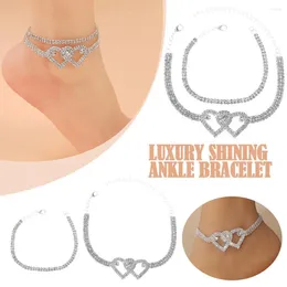 Anucletas Corazón de amor de doble capas para mujeres Opal Braceleta de tobillo brillante Joyería de pie de playa de verano ajustable