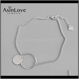 Anklets Drop levering 2021 Asinlove 100percent 925 Sterling Sier Double Round For Women Geometric Simple Charm Anklet Fine Jewelry Dropship S S