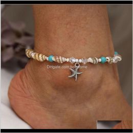 Anklets Drop levering 2021 Fashion sieraden Anklet Legering Legering Hanger Zee Slak Wit Acryl Transparant Pearl Turquoise Bead Aessory Sie
