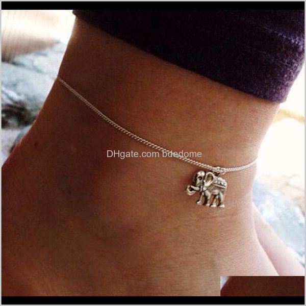 Bracelets de cheville Drop Livraison 2021 Bijoux de mode Style simple Éléphant Animal Pendentif Sier Couleur Métal Plaqué Chaîne Pour Femmes Pied Cheville Petit Gif