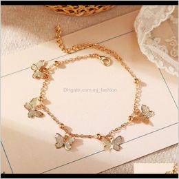 Enkelbanden laten aflevering 2021 sieraden temperament hol vlinder vlinder dubbele diamant kwast voetketen roos anklet goud 5botp