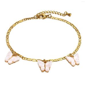 Enkelbanden elegante vlinder charme voor vrouwen gouden kleur geplezen roestvrijstalen platte zeeman ketting op blote voeten strand holday sieraden