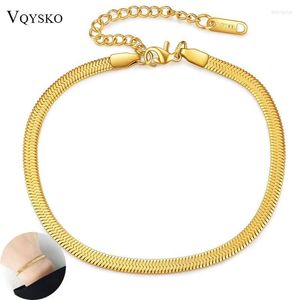 Enklets Elegant Flat Snake Chain Anklet for Women Girls Gold Tone Metal Verstelbare Herringbak Link Holiday Beach Lady Sieraden Marc22