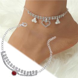 Enklets Elegant Rhinestone For Women Luxury Heart Pearl Crystals Hanger Foot Ketting Armbanden Summer Beach Party Ankle Sieraden