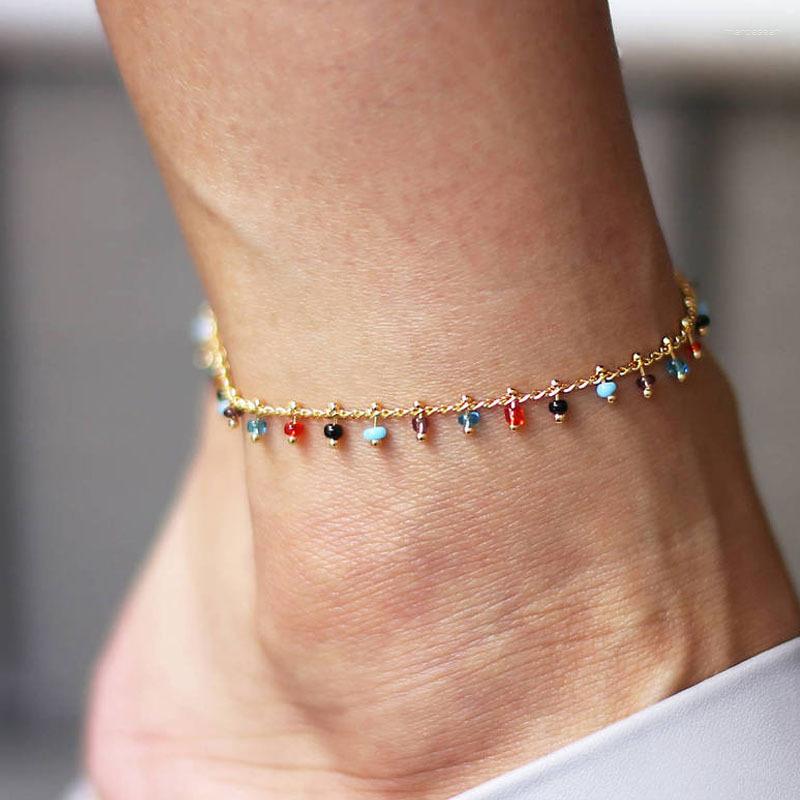 Anklets Europeと米国ファッションパーソナライズされた履物の創造性レトロシンプルな虹色のガラスビーズチェーン卸売