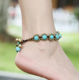 Anklets Europese en Amerikaanse Boheemse sieraden Semiprecious Stone Gevlochten Thai Wax Rope Handwoven Karakteristiek Anklet JL0204328518