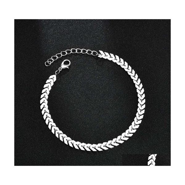 Bracelets de cheville Bijoux européens et américains Double Fishbone Womens Summer Beach Pied Anneau En Gros 2172 T2 Drop Delivery Dhkna