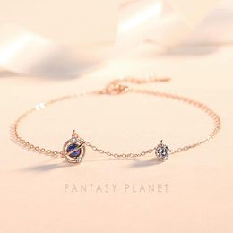 Bracelets de Cheville Fantasy Universe Planet Bracelet de Cheville pour Femmes S925 en Argent Sterling créatif Bleu Glaçure Cristal Ornements de Pied Ins Style Bijoux Cadeaux