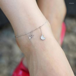 Anklets Fashion 925 Sterling Silver Anklet Fine Jewelry Star Moon Simple Foot Chain For Women Girl S925 Ankle been Bracelet