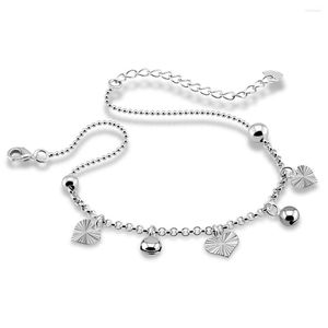 Tobilleras Moda 925 Tobillera de plata esterlina para mujeres Campana simple en forma de corazón Verano Niñas Pie Joyería Regalo