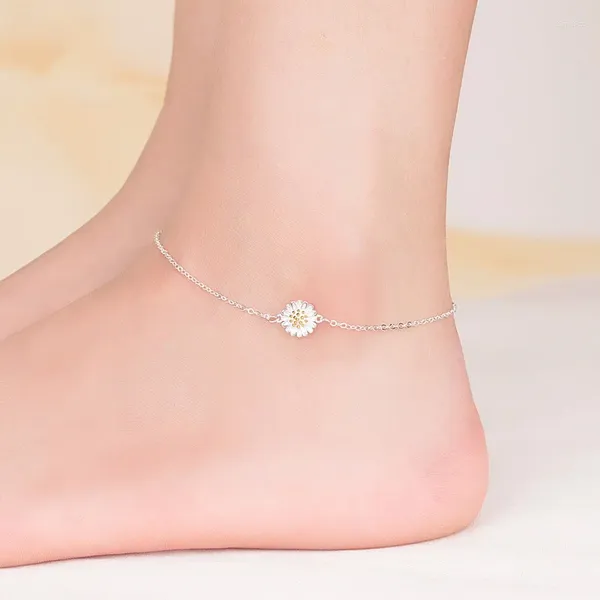 Anucletas Fashion 925 Sterling Silver Anklet Joya fina Cadena de pies de margarita para mujeres S925 Pulsera de pierna de tobillo