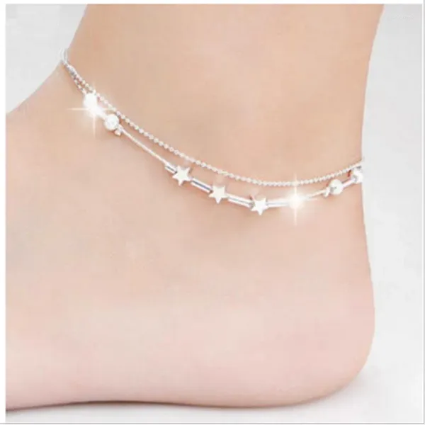 Tobilleras Moda 925 Tobillera de plata esterlina Joyería fina Cuentas simples Cadena de pie para mujeres Chica S925 Pulsera de pierna de tobillo