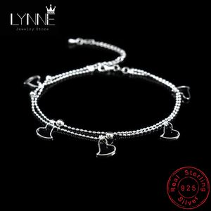 Bracelets de cheville mode 925 en argent sterling pendentif coeur bracelets de cheville femmes bijoux double couche petite perle étoile charme plage pied chaîne bracelet 230426