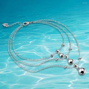 Anklets Fashion 925 Sterling Silveranklet voor Woodem Multilayer Wire Bell Anklet Summer Girls Silver Jewelry Gifts