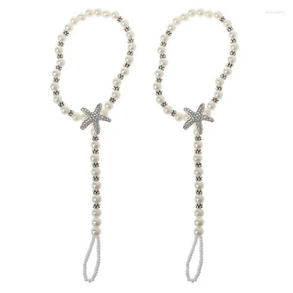 Bracelets de cheville à la mode, 2x/ensemble, chaîne de perles, chaînes de pieds, bijoux de plage, cadeau de pied de mariage pour filles et femmes