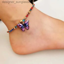 Bracelets de cheville en cristal pour femmes, breloques papillon, chaîne de pied en strass, bijoux de plage d'été, accessoires l231116