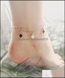 Anklets Fashion Clover Ins DoubleLayer Titanium Steel Rose Gold Foot Chain Friend Decoración simple para mujeres Drop entrega Jewelr3484960
