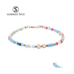 Enkelbanden mode colorf kristallen kraal voor vrouwen sandalen voet anklet armband Bohemia zomer strand charm sieraden gifty drop levering dhihw