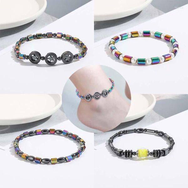 Bracelets de cheville mode coloré étoile creuse magnétique pour femmes hommes Simple créatif fait à la main perlé élastique Bracelet bijoux cadeaux