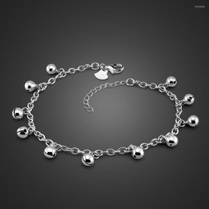 Bracelets de cheville Fashion Cute Girl Bell Anklets.Women Solid 925 Silver Chains.Contracted 26cm Ball Anklets.Charming Lady Sterling Jewelry