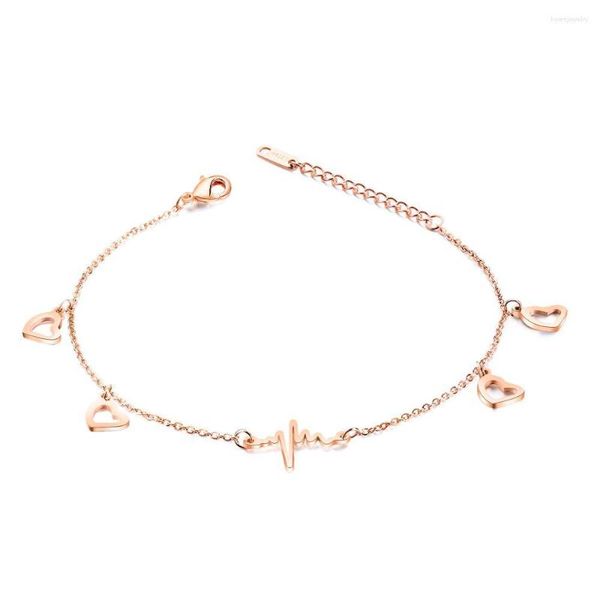 Bracelets de cheville mode électrocardiogramme vague battement de coeur cheville pour femmes en acier inoxydable lien chaîne conception coeur pied bijoux