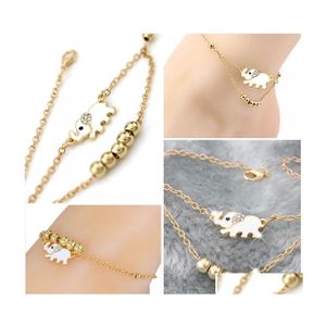 Tobilleras Moda Elefante Granos Tobillera Para Mujeres Niñas Regalo Color Oro Venta Al Por Mayor Lindo Animal Verano Joyería Pie Tobillo Cadenas D941La Dhtsg