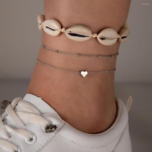 Bracelets de cheville mode géométrique conque coquille amour pêche coeur perlé chaîne pied trois pièces ensemble