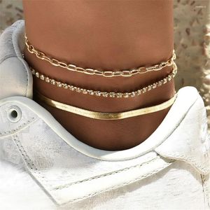 Bracelets de cheville en métal couleur or pour femmes, chaînes serpent en cristal, Vintage, bijoux bohème, cadeau, vente en gros