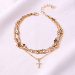 Bracelets de cheville Fashion Jewelry Multi Layer Anklet Cross Pendant Heart Charms