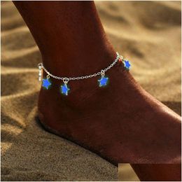 Chevilles Fashion Luminous pentagram étoile cheville coeur bracelet sandale y plage de plage chaîne de jambes pour femmes bijoux d'été livraison de gouttes otkvr