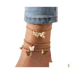 Enkelbanden mode mtilayer schattige vlinder voor vrouwen Boheemse eenvoudige anklet gouden kleur drop levering sieraden ot5aJ