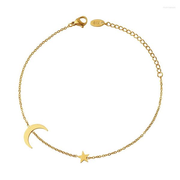 Bracelets de cheville en acier inoxydable plaqué or, Design de personnalité romantique, étoile et lune, ornements de pied, cadeau pour petite amie