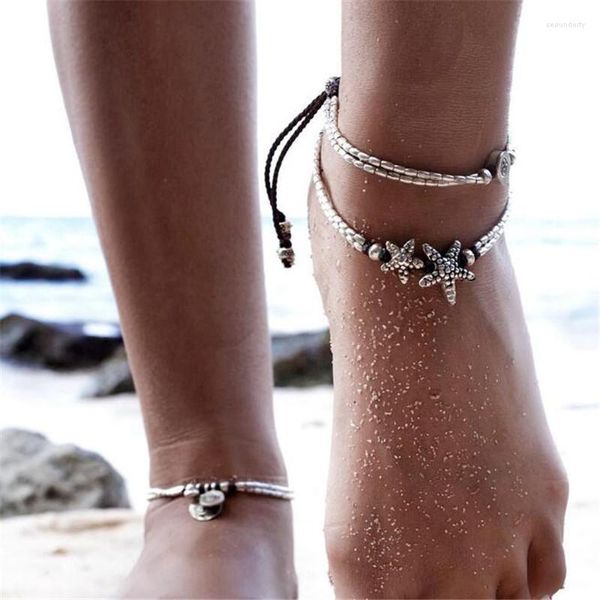 Bracelets de cheville mode rétro bohême rond Rune étoile de mer cheville plage pieds bijoux Simple tirer perles Bobo Bracelet pour les femmes