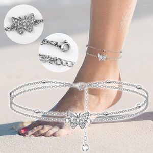 Bracelets de cheville mode strass papillon pour femmes cristaux élégants perle insecte pied chaîne Bracelets cheville accessoires bijoux cadeau