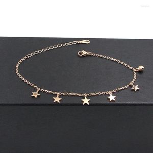 Bracelets de cheville en acier inoxydable pour femmes, couleur or Rose, 5 pentagramme et cloche, bijoux de haute qualité, vente en gros