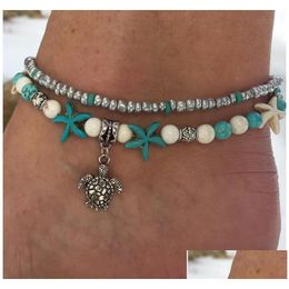 Les chevillets de la mode de mer imitation Imitation Pearls Starfish charmes bracelets pour femmes bohème de la chaîne de pied d'été bohèques bijoux drop délivre dhlju