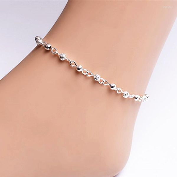 Bracelets de cheville mode argent plaqué chevilles femme petites perles cheville Bracelet pour femmes boules creuses plage pied accessoires en gros